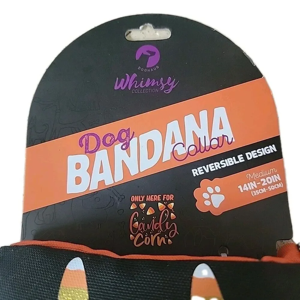 Whimsy Collection Dog Bandana Collar Candy Corn/Orange Reversible Med (14”-20”)